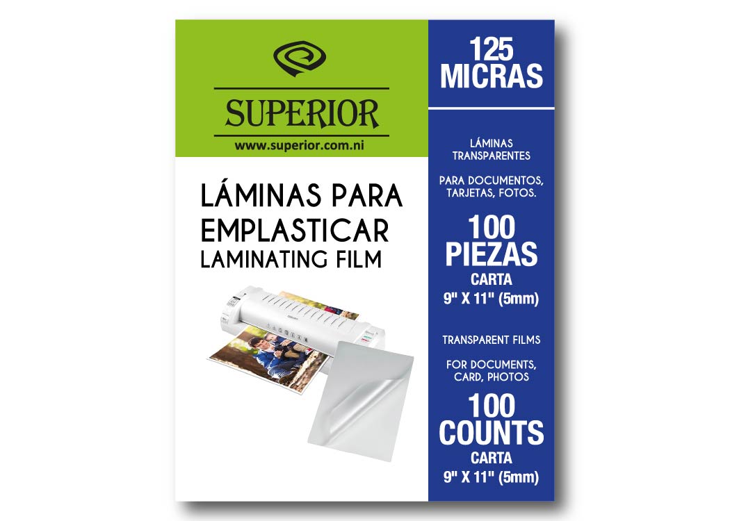 LAMINA PARA EMPLASTICAR 100 PZA CARTA (5mil) 125 MICRAS 9"X11.5"